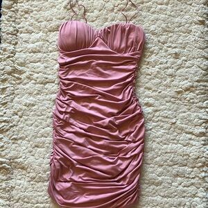 Pink bodycon ruched fitted dress small